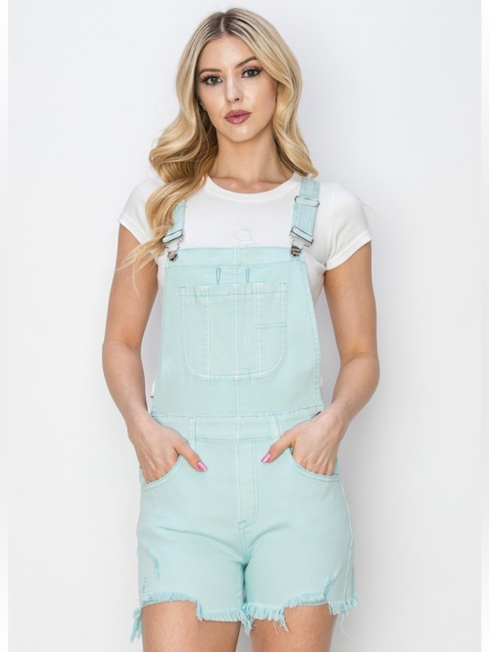 Women’s Mint Green Denim Short Overalls